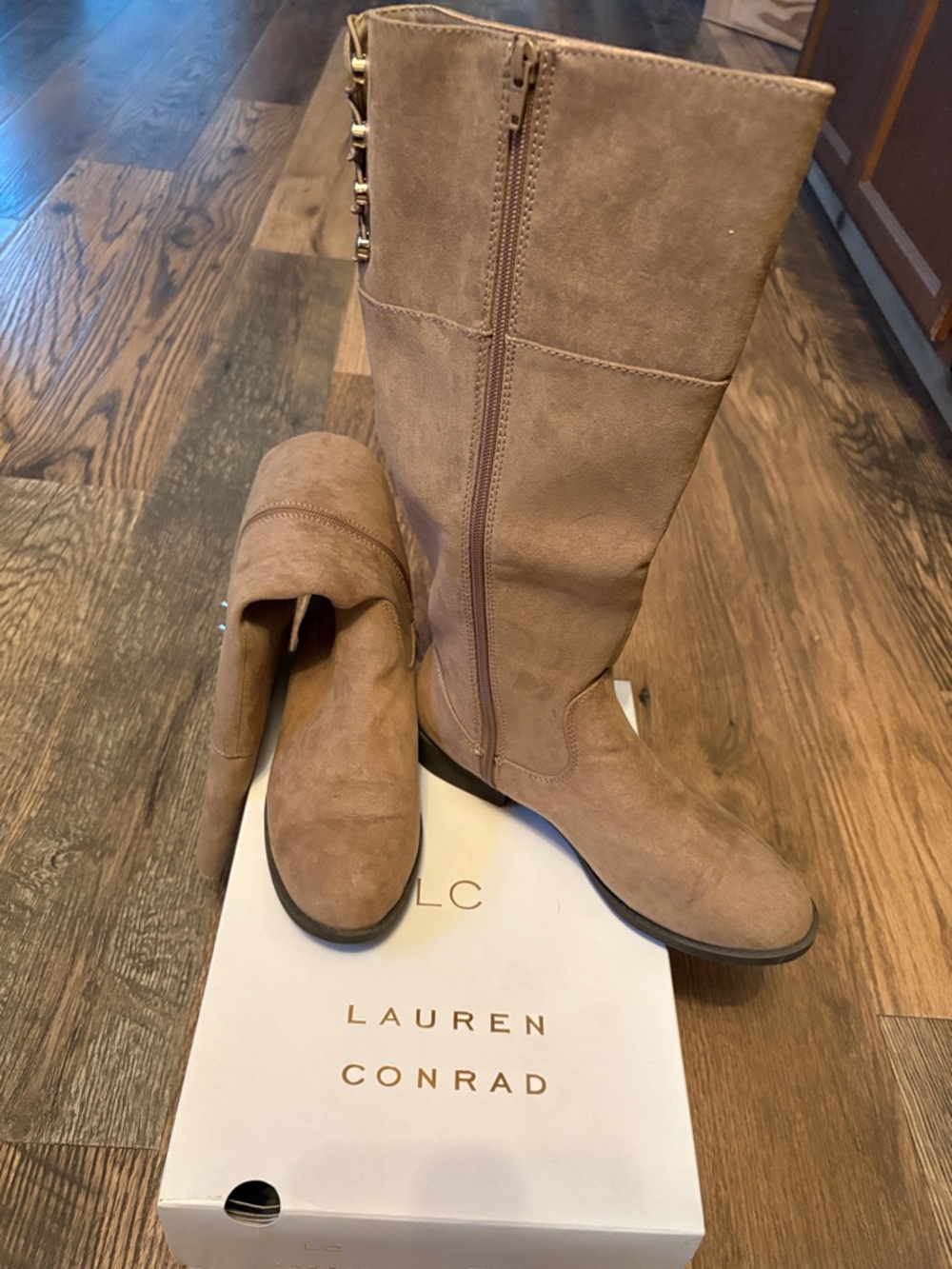 LC Lauren Conrad Tan over the calf Boots with zipper